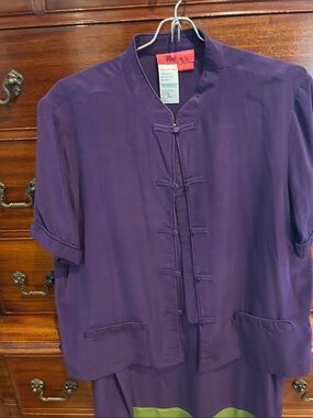 Monsoon 100% Silk Purple Mandarin Jacket Size 14 & Skirt Size 12 Set